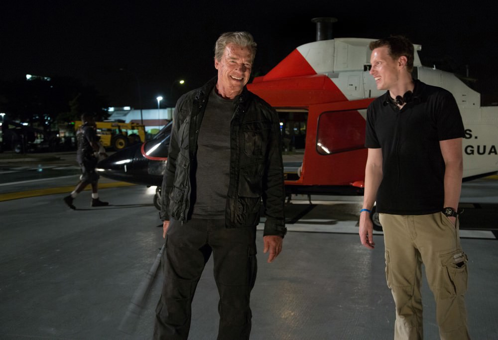 Left to right: Arnold Schwarzenegger and Producer David Ellison on set of TERMINATOR GENISYS from Paramount Pictures and Skydance Productions.