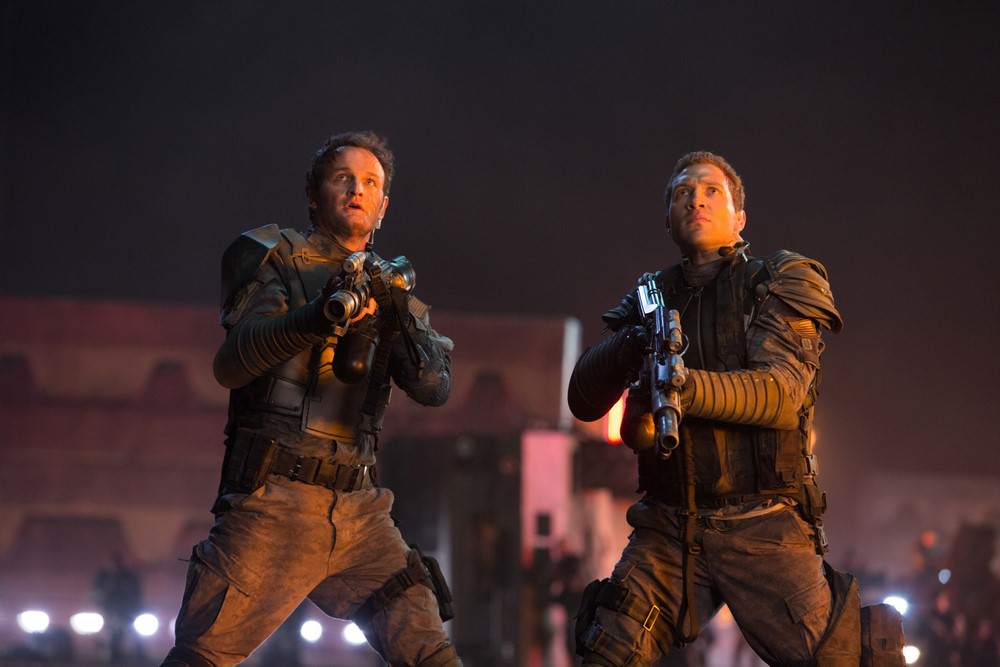 Left to right: Jason Clarke plays John Connor and Jai Courtney plays Kyle Reese in TERMINATOR GENISYS from Paramount Pictures and Skydance Productions.