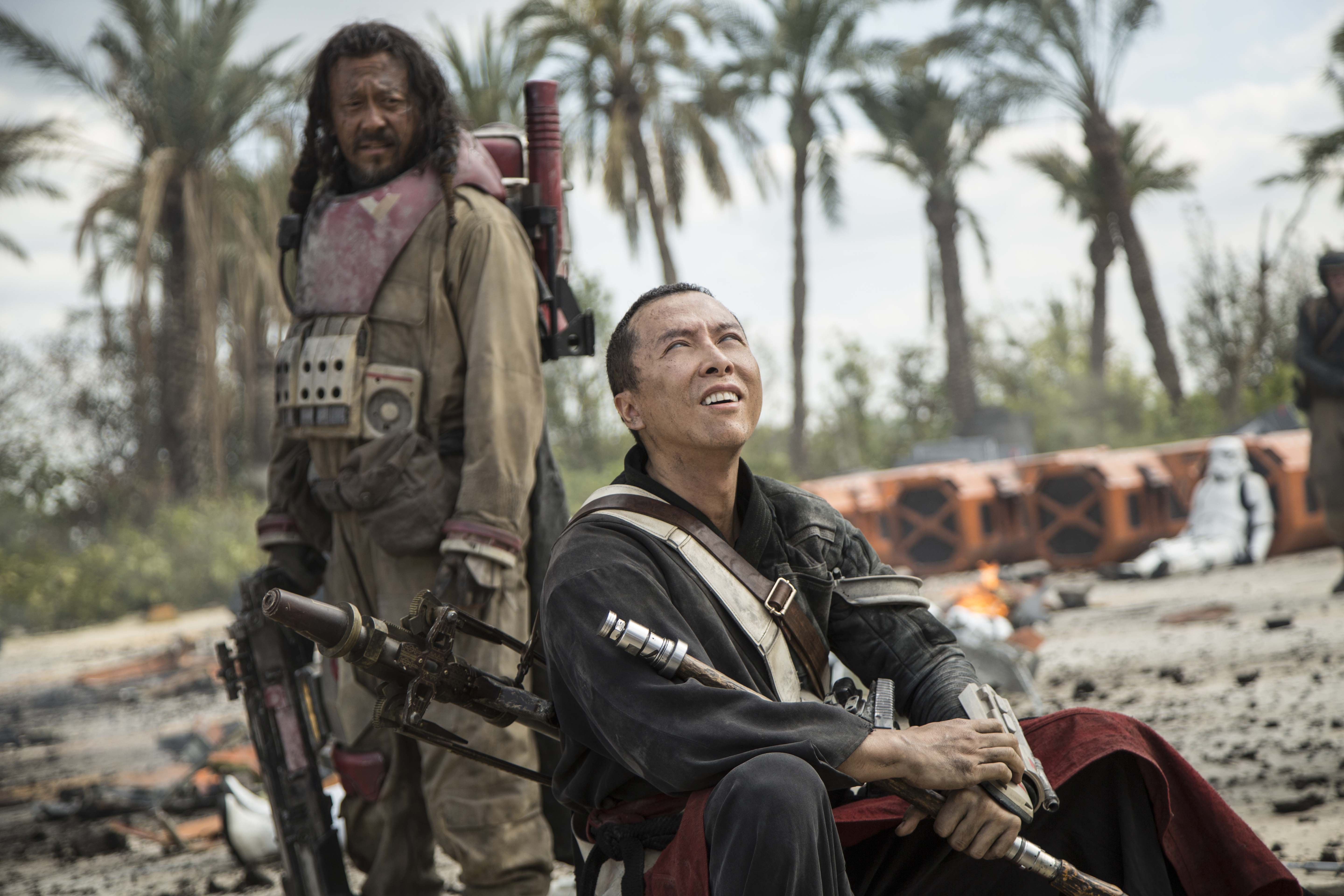 Rogue One: A Star Wars Story..L to R: Baze Malbus (Jiang Wen) and Chirrut Imwe (Donnie Yen)..Ph: Jonathan Olley..©Lucasfilm LFL 2016.